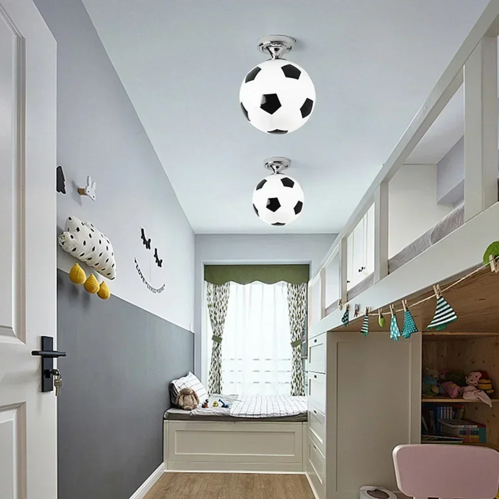 Soccer Ball LED Ceiling Lights 220V E27 Football Bar Club  Lamp Creative Kids Boy\'s Bedroom Decoration Light Chandelier