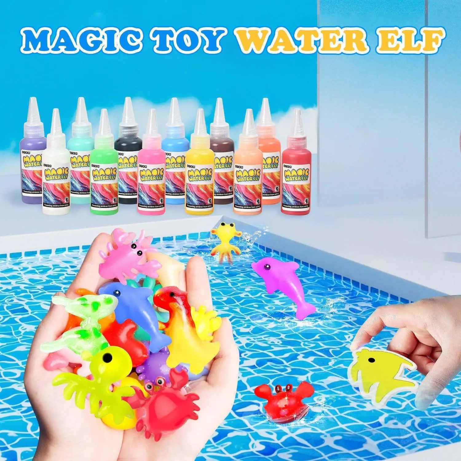 Abifny kit de elfo de brinquedo de água mágica, gel de fada de água aquática 12 géis mágicos kit 12 moldes animais de estimação de água criativos brinquedo mole haste diy para criança