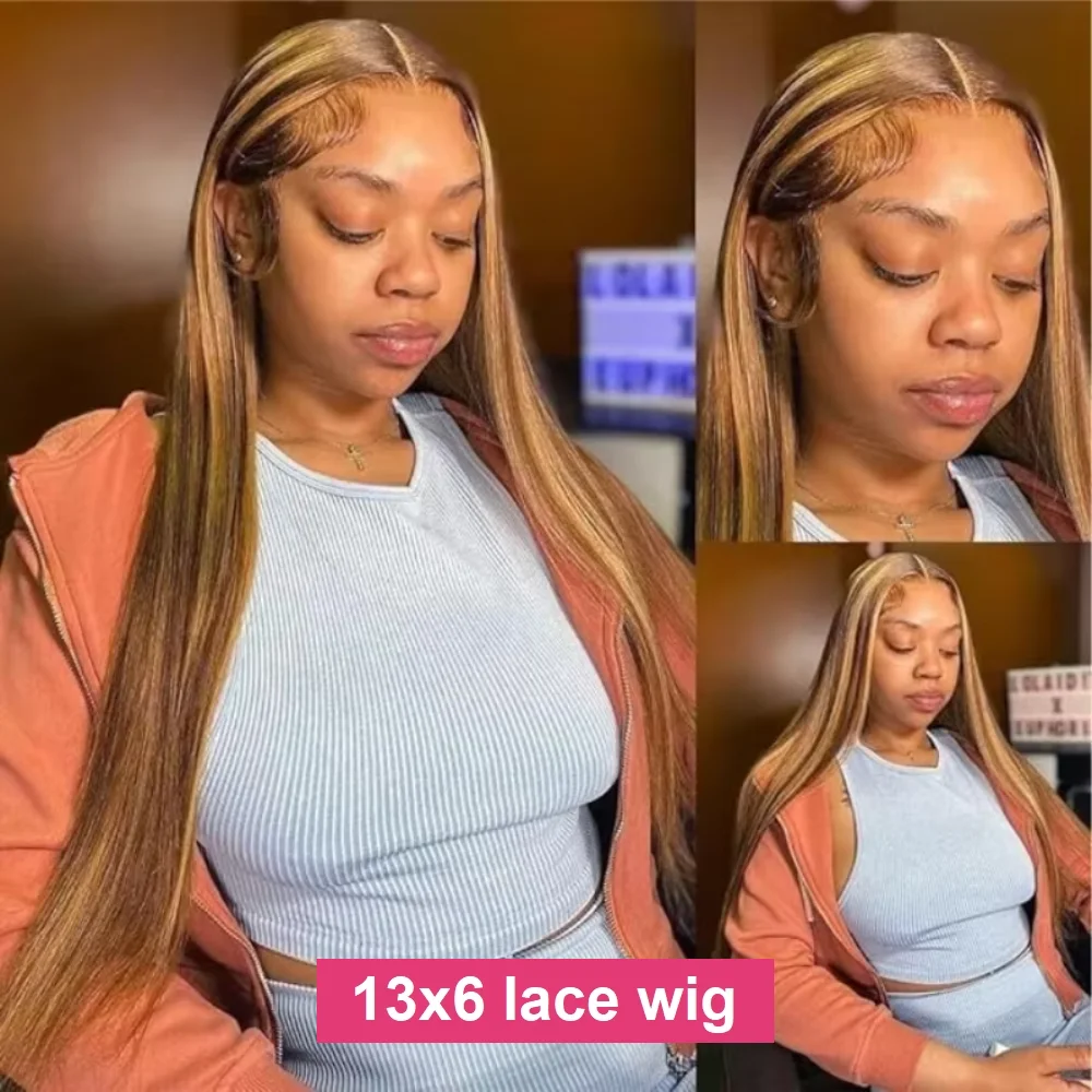 شعر الإنسان 46 بوصة P4/27 تسليط الضوء على شعر مستعار مستقيم 13x4 13x6 HD الدانتيل الشفاف الباروكة الأمامية البرازيلي ريمي النساء الشعر 200% الكثافة #3