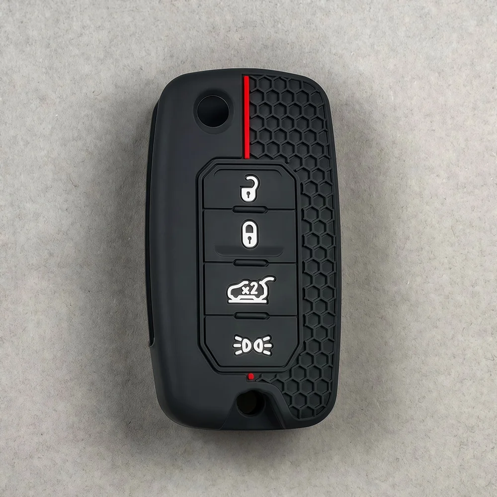 Silikon-Falt-Schlüsselhülle für Jeep Renegade Compass 2016 2019 2020 2021 mit 4 Tasten, geschützter Klappschlüsselanhänger, Zubehör – Detail 4