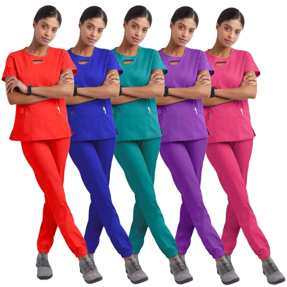 Mulheres de enfermagem médica conjuntos de esfrega, uniformes hospitalares, corredor, clínica, enfermeira, moda, novo