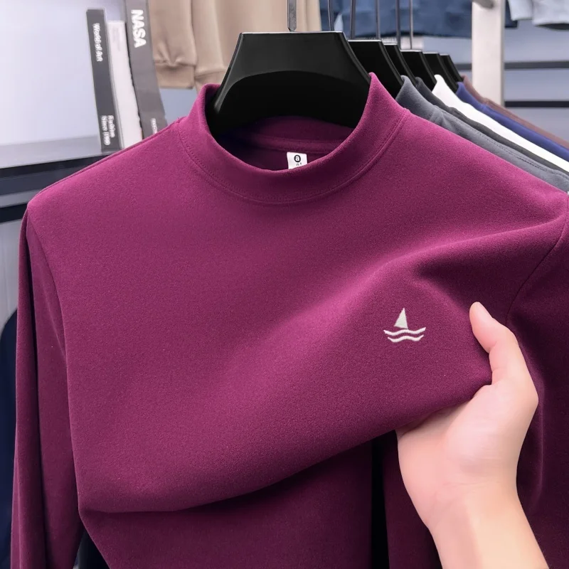 الاتجاه المراكب الشراعية المطرزة الرجال طويلة الأكمام تي شيرت الراقية العلامة التجارية المخملية الراحة سترة جديدة موضة شبه عالية الرقبة السترة