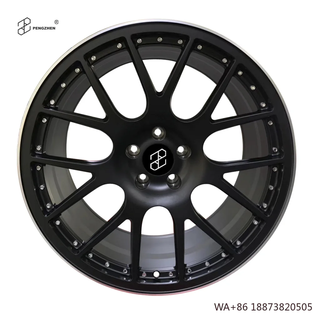 For  Custom 19 20 Inch 5x114.3 7 Spoke Black Matt Rim Silver Edge Forged Alloy One Piece Wheels for Tesla
