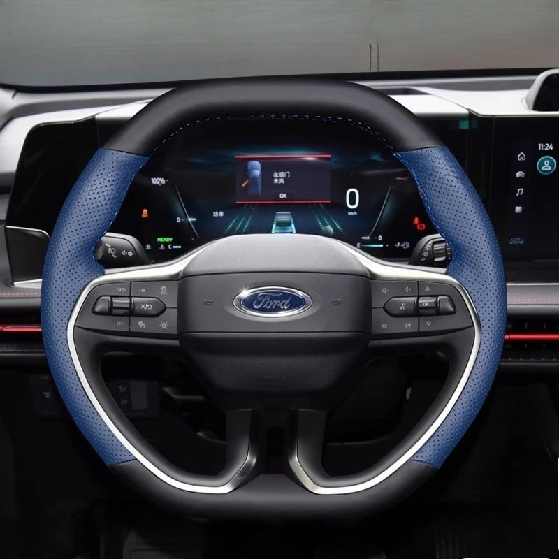 for-ford-explorer-puma-2024-2025-edge-2025-hand-stitched-high-quality-black-blue-genuine-leather-car-steering-wheel-cover