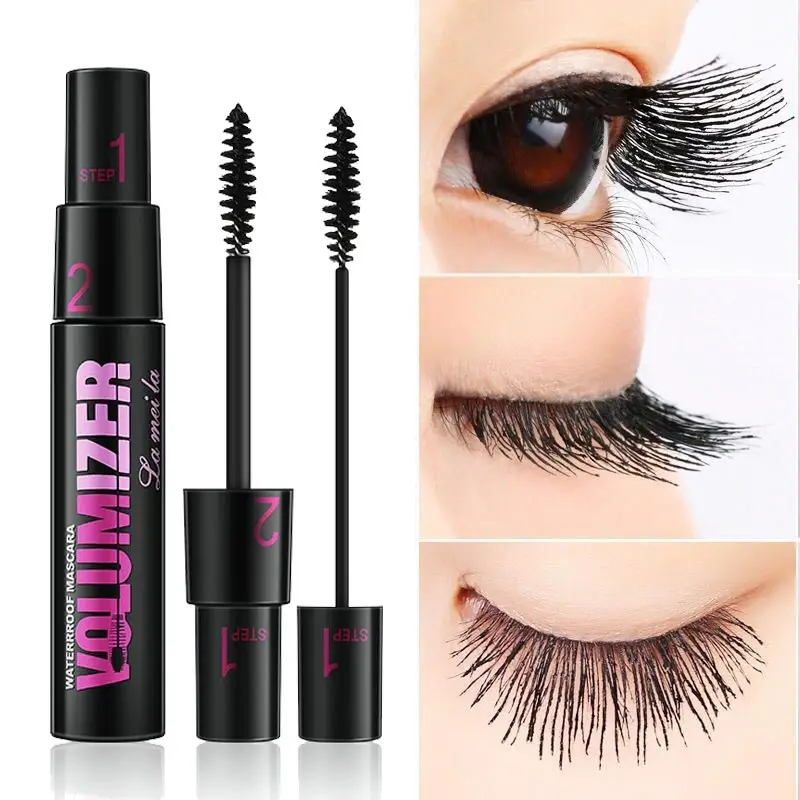 2 in 1 カーリングマスカラアイ化粧品防水長期的な開花しない黒ナチュラル厚いカーリング延長マスカラメイクアップ