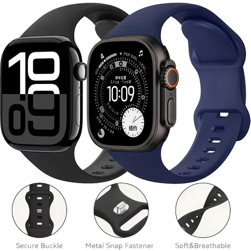 Tali Silikon untuk Apple Watch Band 10 46Mm 42Mm 9 8 7 45Mm 41Mm Ultra 2/1 49Mm Gelang Gelang untuk IWatch 6 5 4 SE 44Mm 40Mm