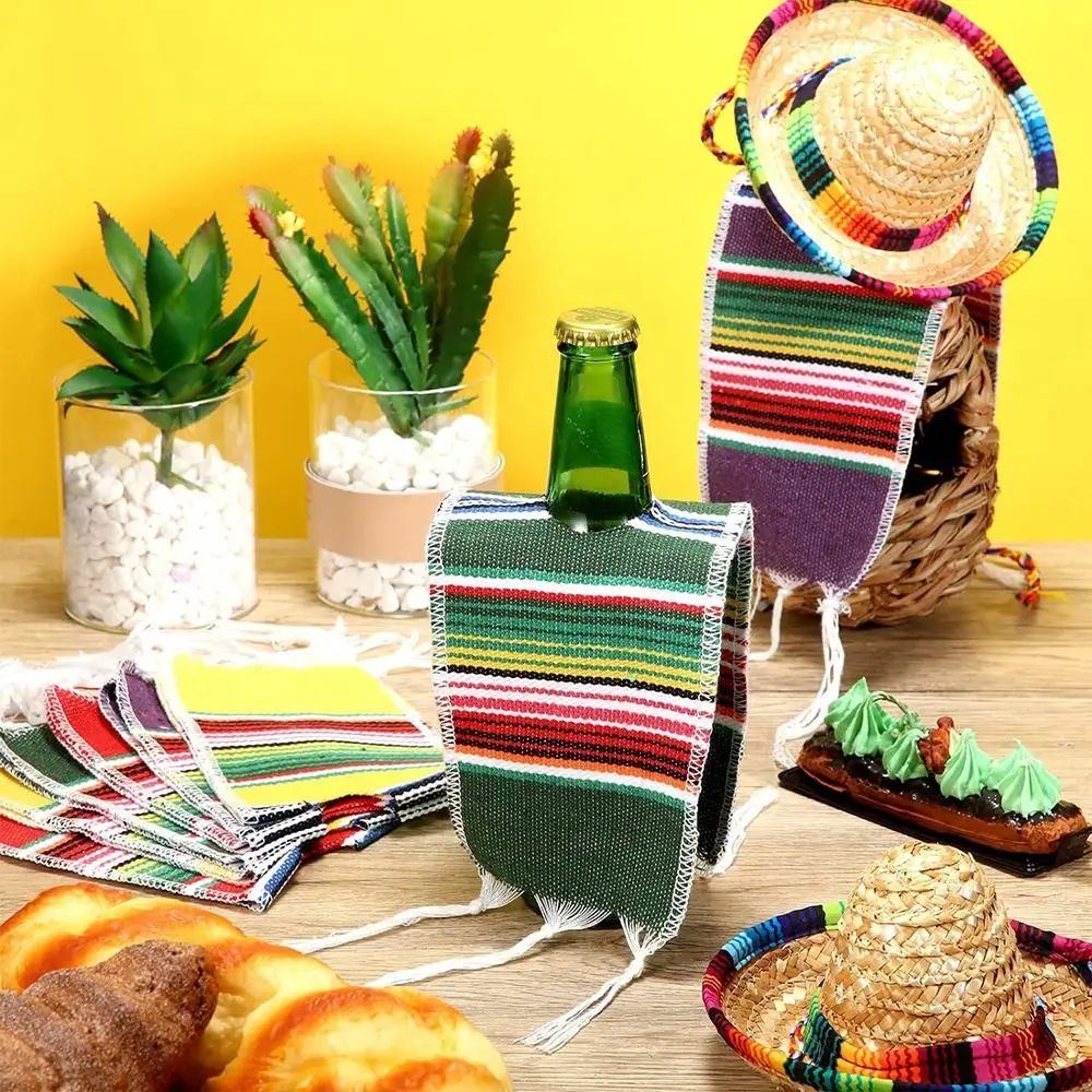 1pcs New Tiny Sombrero Hats Mini Serapes for Bottle Colorful Beer Poncho Cover for Cinco De Mayo Mexican Fiesta Party Decoration