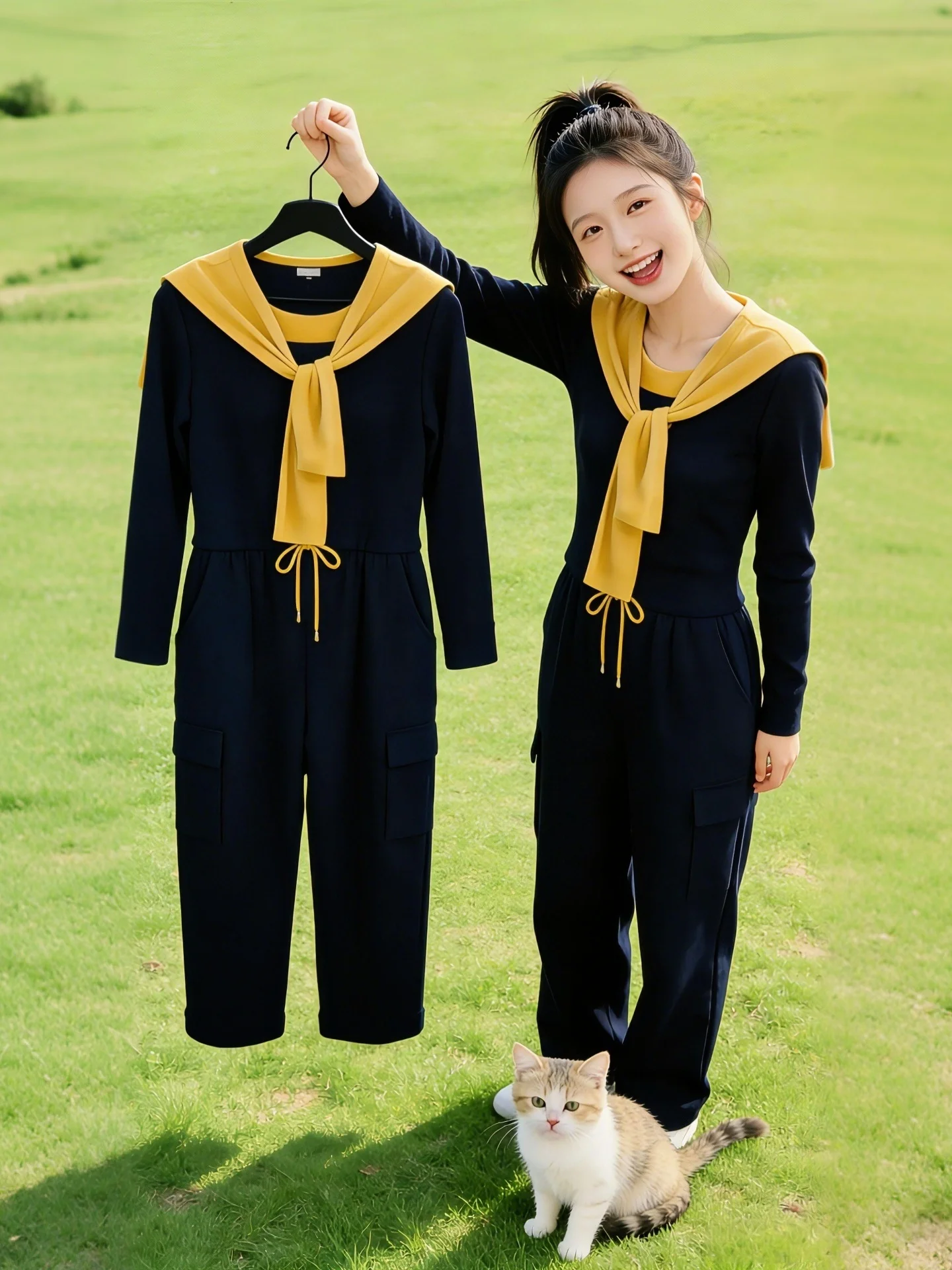 

Early Spring Fashionable Ladies' Set Beautiful Unique Style Long Sleeve Hoodie Top And High Waist Wide Leg Pants Two Piece Set