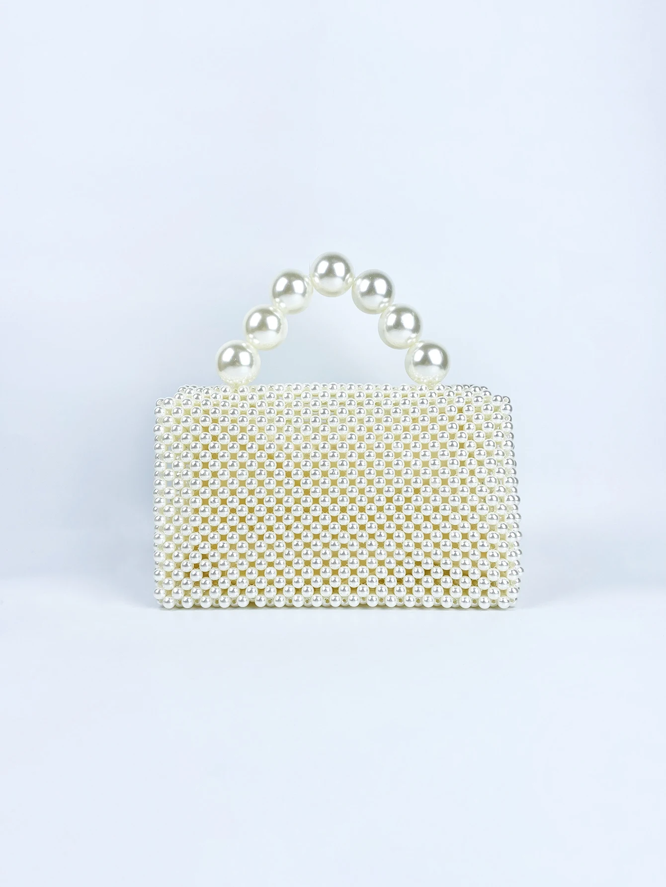 Unique and minimalist handmade beaded large pearl handbag with a niche, versatile and high-end square beaded bag