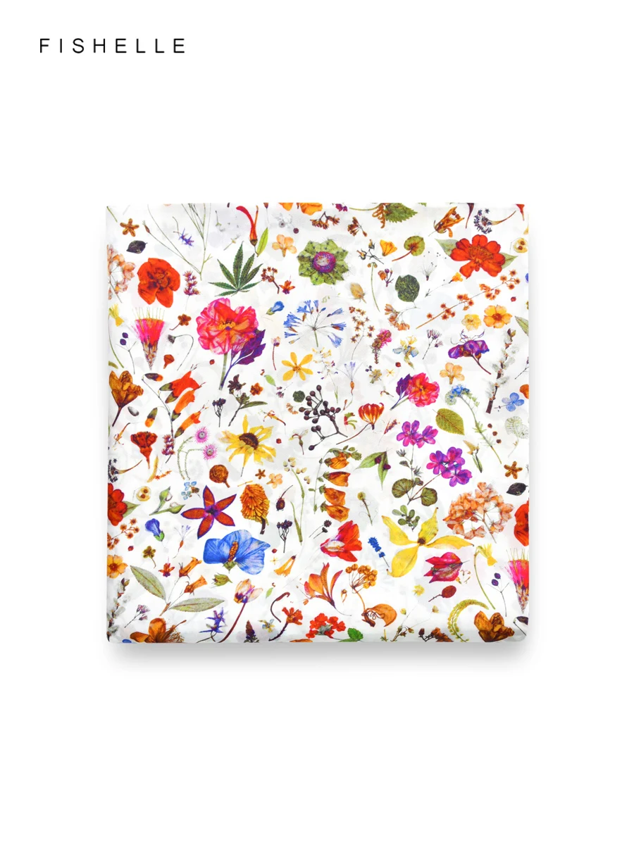 White Floral Print 100% Silk Scarf Women Wrap Neckerchief 50cm Twill Shawl Spring and Autumn Square Scarf Luxury Gift