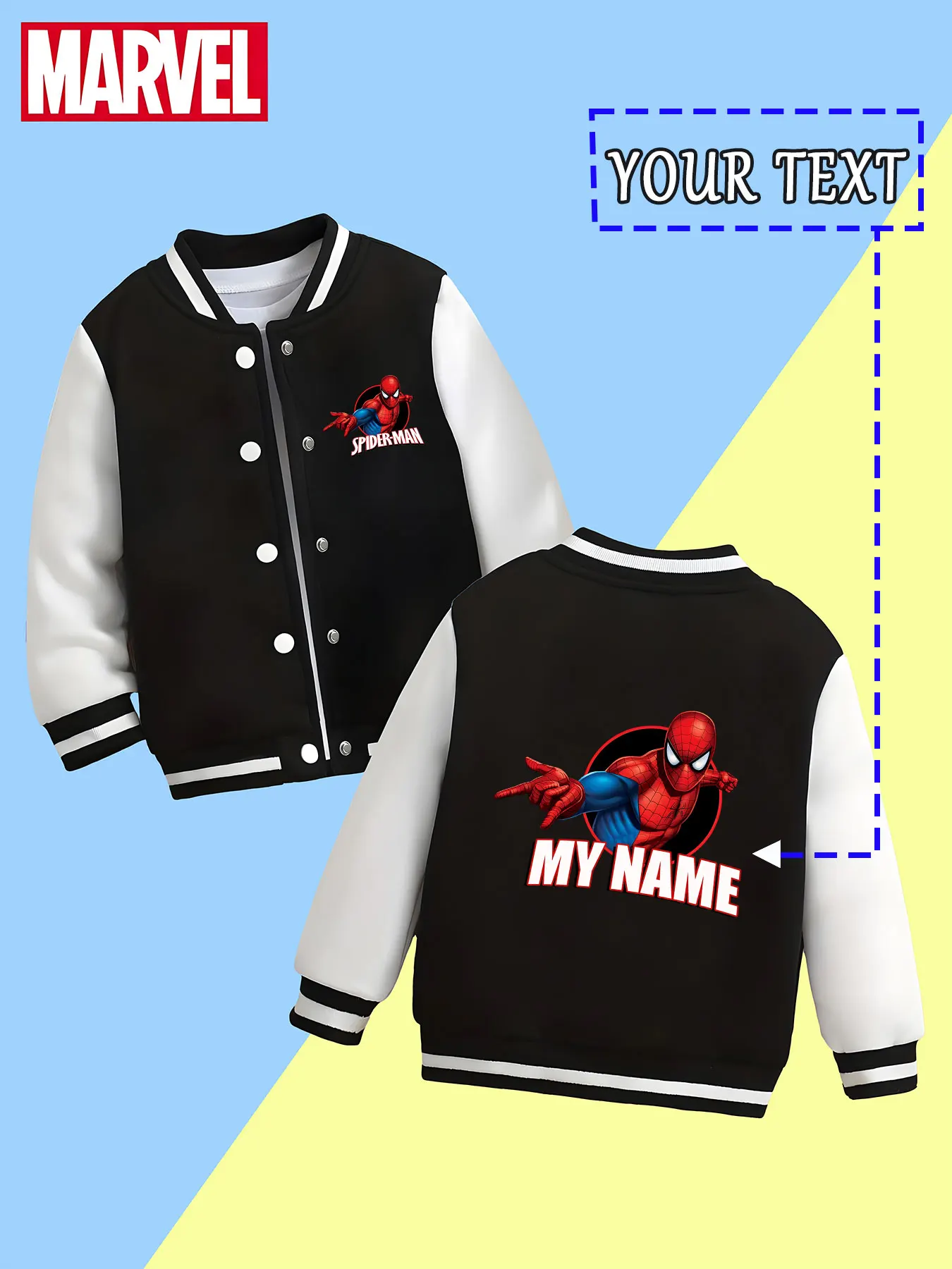 

MINISO Marvel Boys Baseball Jacket - Spider-Man classic image print, novel and vibrant design, perfect for spring and autumn eve