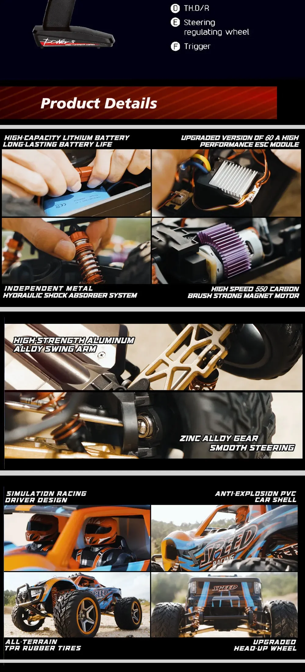 45KM/H High Speed RC Racing Car Large Size Off Load Climbing Car Shock Absorber Waterproof Vehical Buggy Toys Adults Boy Gift