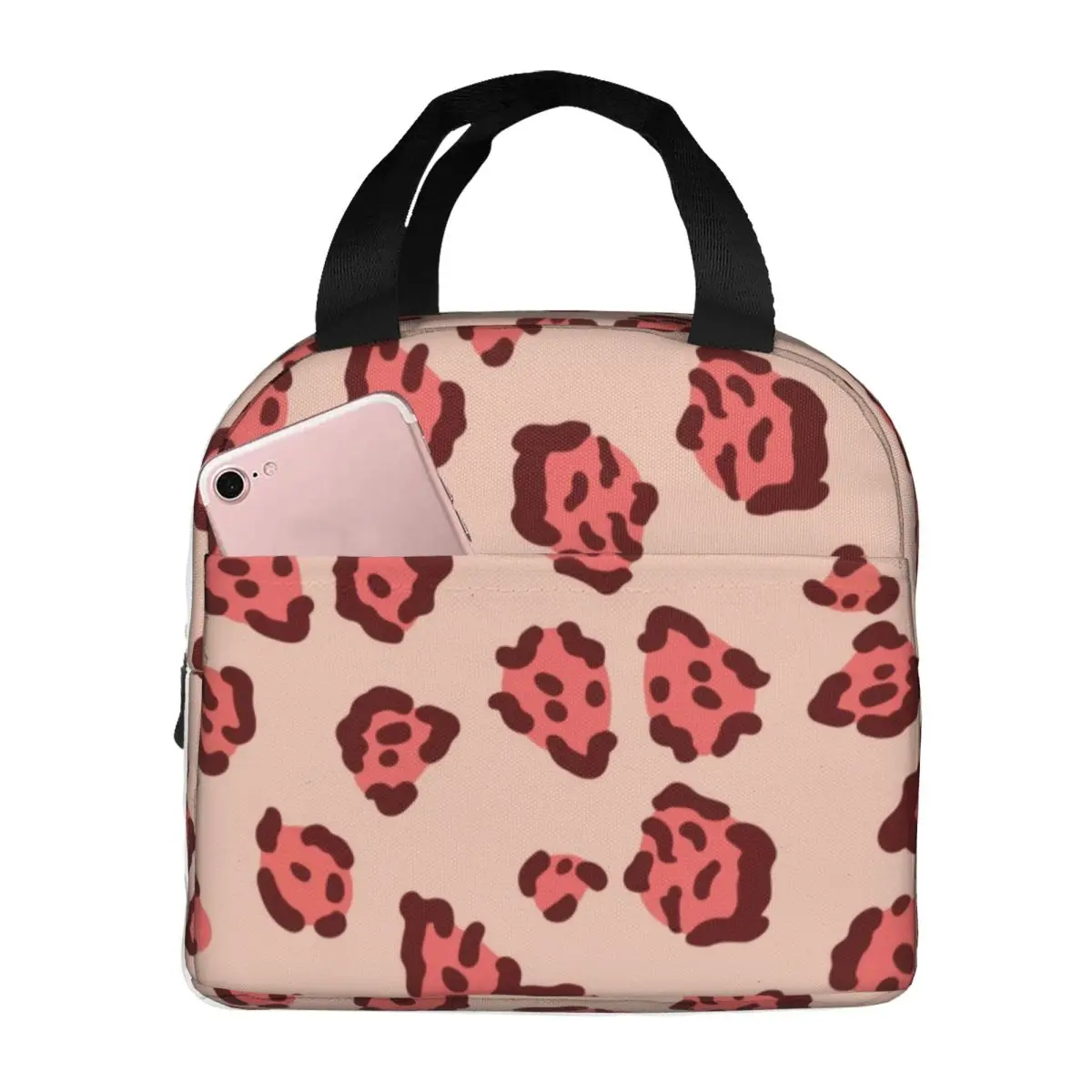 Pink Leopard Insulated Lunch Bags for Women Resuable Cooler Thermal Bento Box Outdoor Camping Travel