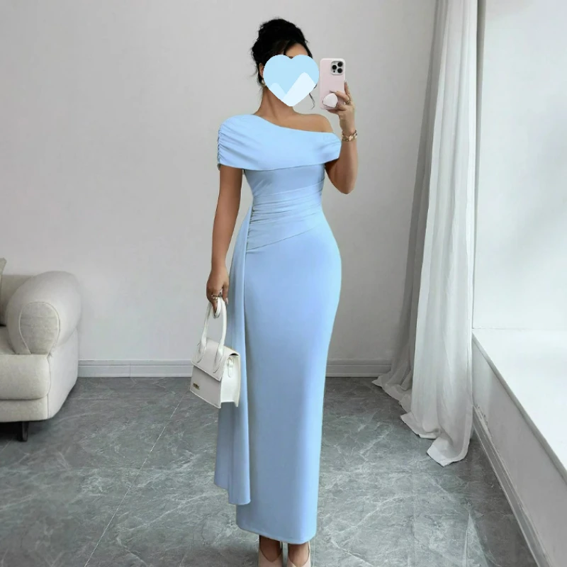 2026 여름 핫걸 단색 스트랩리스 원숄더 슬림 드레스 유럽 미국 스타일 패셔너블 우아한 여성 의류