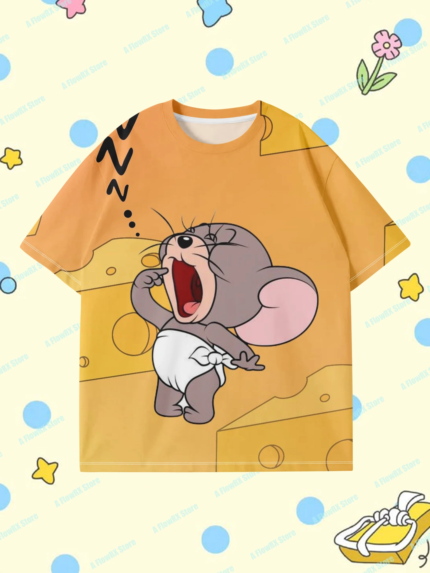 تي شيرت TOM and JERRY مطبوع ثلاثي الأبعاد مثالي للاستخدام في الهواء الطلق مناسب للرجال والنساء والكبار والأطفال في الصيف ومريح
