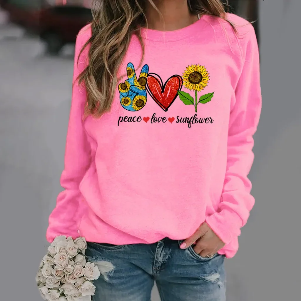 

Sunflower Print Long Sleeve Crew-neck Hoodie Woman Sweatshirts Aesthetic Harajuku Streetwear Women