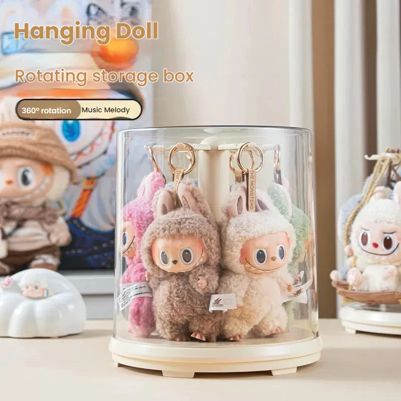 

labubu storage box transparent labubu hanger manual and automatic rotating display box doll display stand
