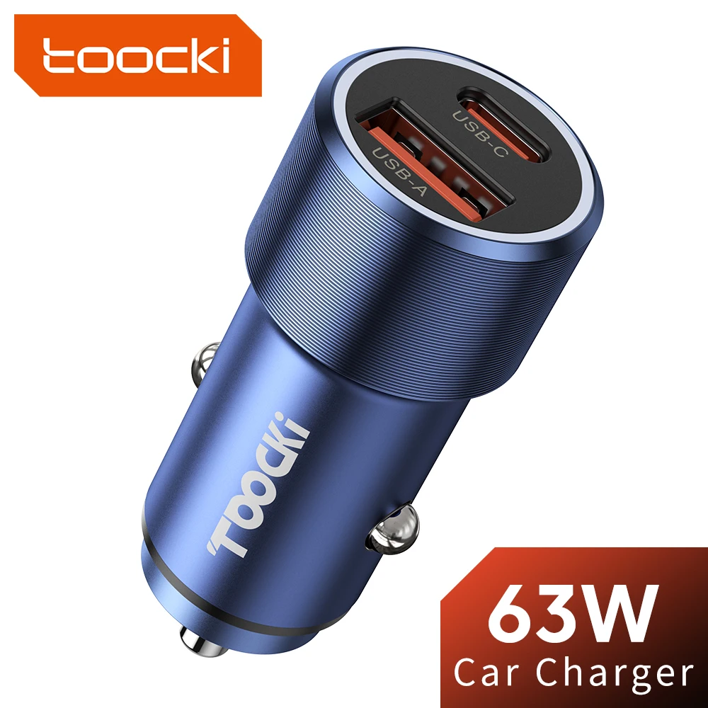 

Toocki 63W Dual Port Car Charger PD 3.0 QC 3.0 USB Type C Charger Fast Charging for iPhone Samsung Xiaomi Mobile Phone Charger