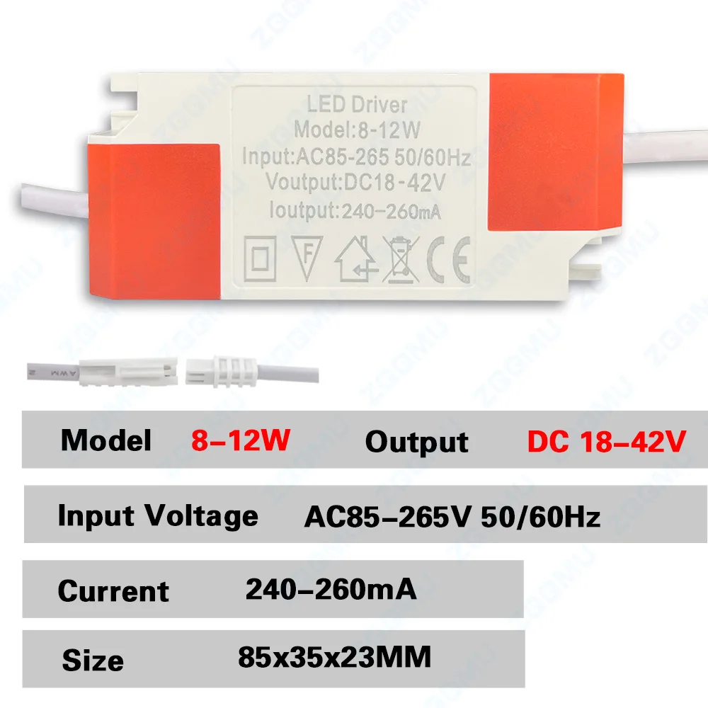 Sterownik LED 1-3W 4-7W 8-12W 12-18W 18-24W Adapter AC85V-265V zasilacz obudowa z tworzywa sztucznego 240-260mA dla Panel oświetleniowy