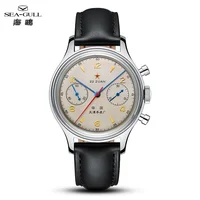 Seagull 1963 edición internacional reloj mecánico para hombre cronógrafo piloto reloj de cuerda Manual ST1901 correa de cuero negro caliente