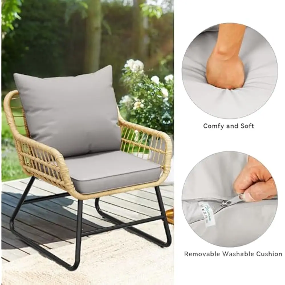 4 Piece Patio Furniture Set, Outdoor Wicker Furniture Set with Removable Cushion, Rattan Patio Loveseat Set, Glass Side Table