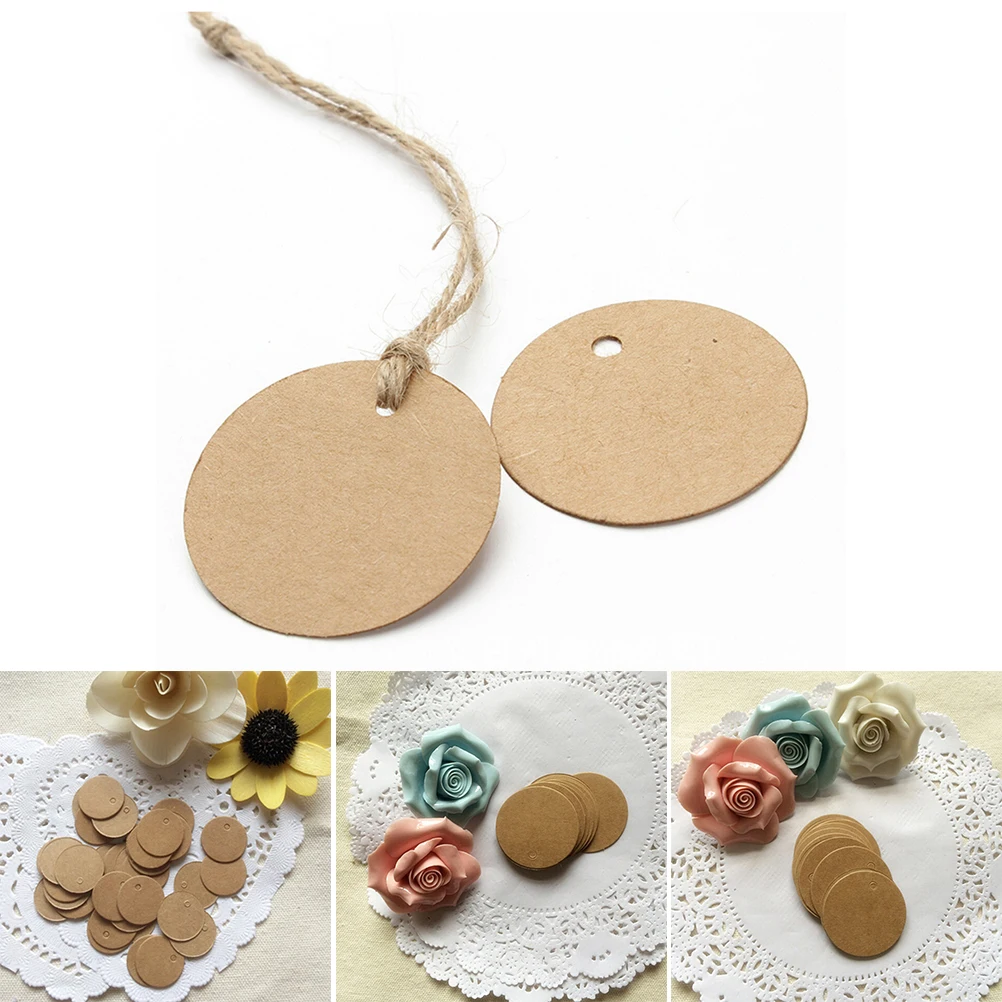 100pcs/lot Handmade with Love Labels Hang Tags Blank Kraft Paper String Tag Labels Party Favors Gift