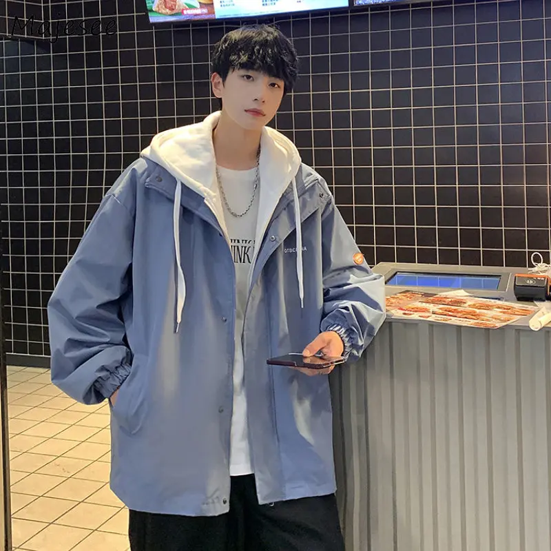 Jackets Men Fake Two Piece Handsome Design Hooded Hipsters Baggy Teenager Casual Ulzzang American Unisex Preppy Stylish Clothing