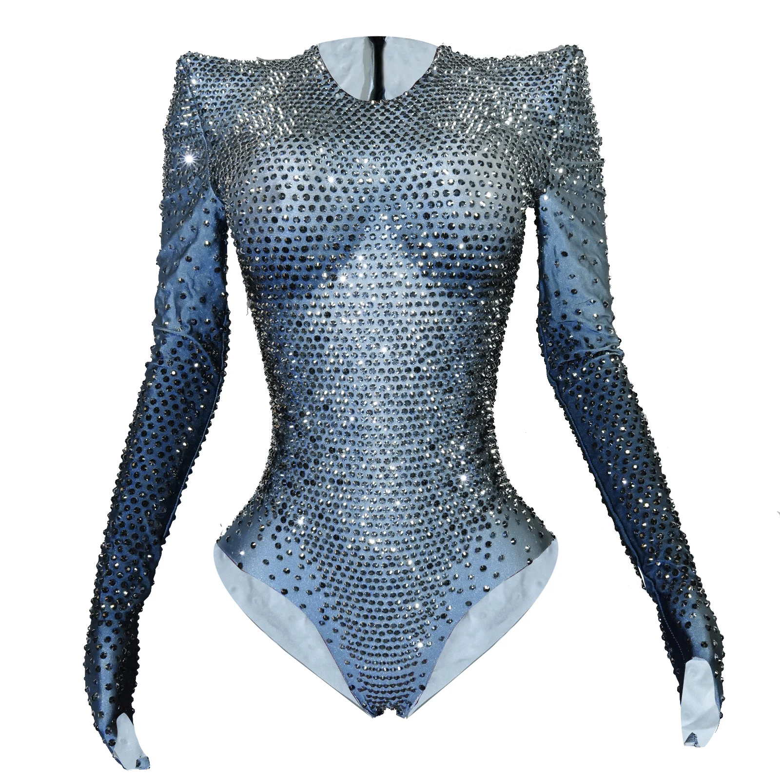 

Sexy Sparkly Silver Crystals Leotard Nightclub Birthday Celebrate Dj Rhinestones Bodysuit Dance Costume Stage Photoshoot Wear