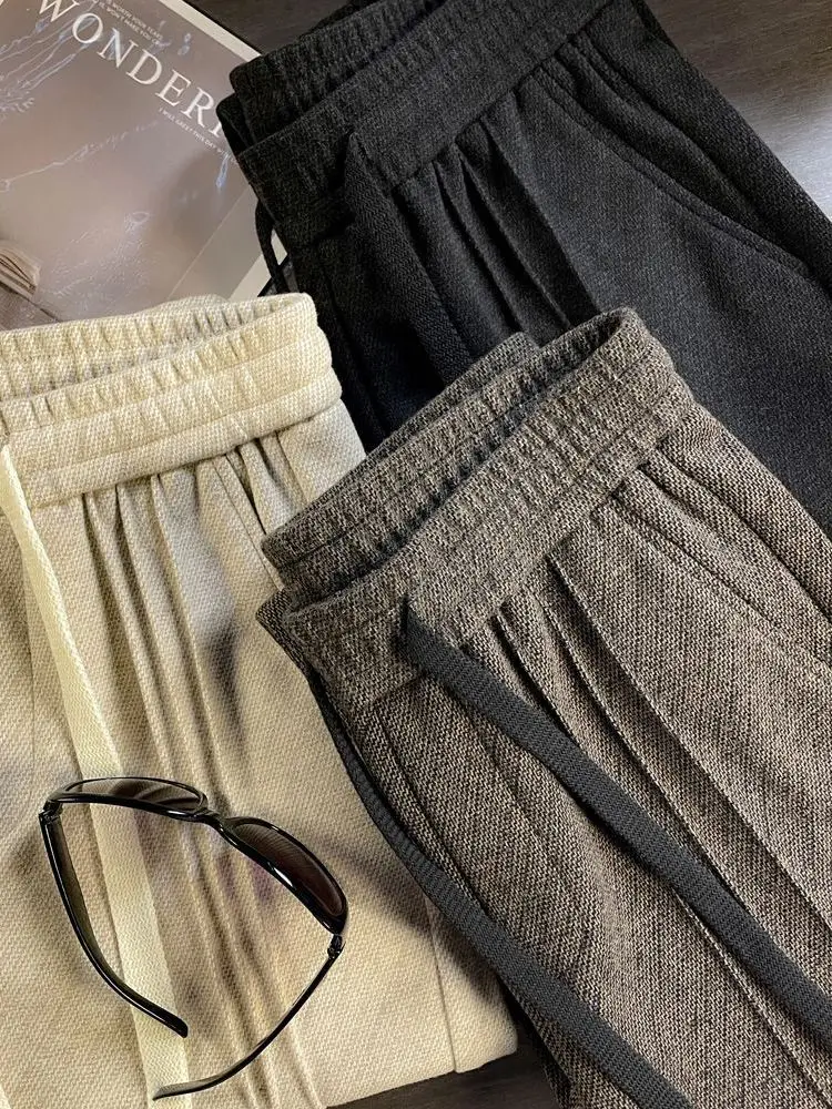 

American High-End Wool Thiened Men's Casual Pants Elastic Straight Leg Quali Straight Tube Pants for Men Casual Sle