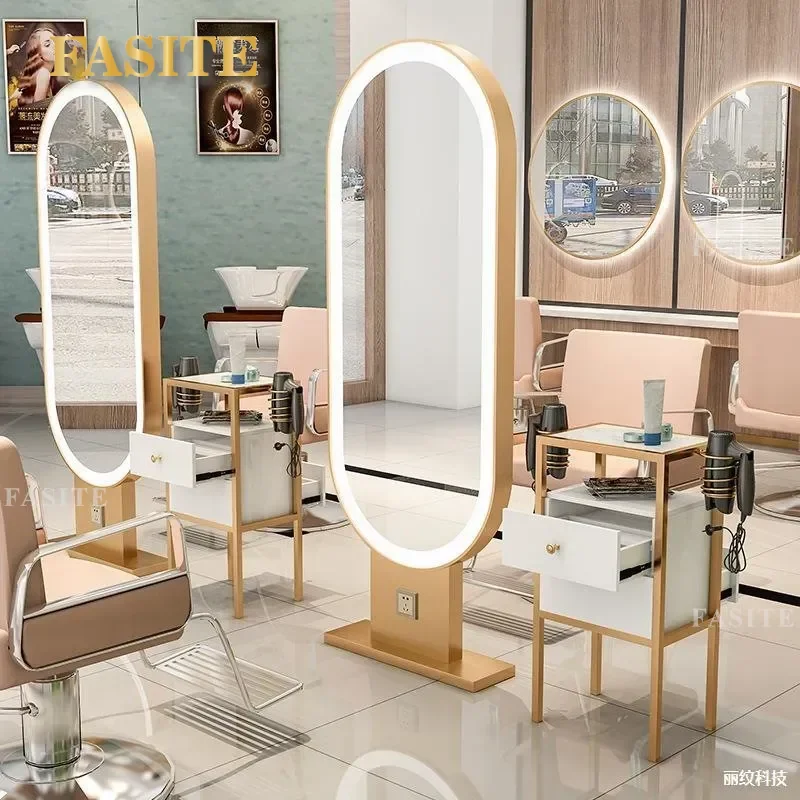 For Hair Floor Mirror with Light LED Illuminated Full Body Barber Shop Standing Mirror Single Double Sided Makeup