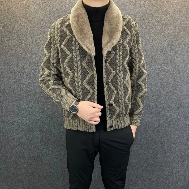 

Sweater Jacket Men's Autumn Winter Short Slim Casual Warm Coat Turn Down Collar Long Sleeves Single Breasted Knitted Cardigan