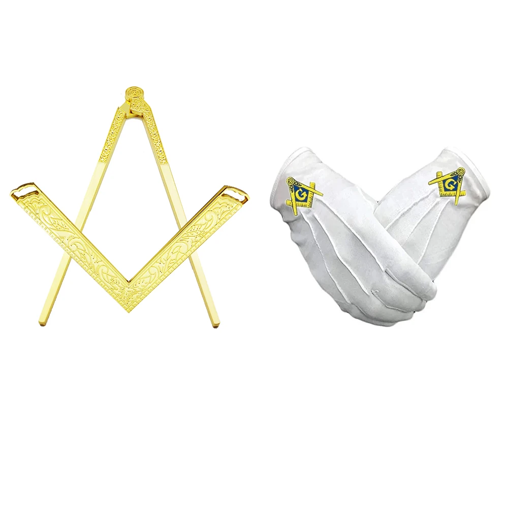 TC 2 Pcs/Set Compass and Square Masonic Etiquette Main Beautiful Lodge Tools in Gold/Silver Finely Gilt Metal Masonic Work Tools