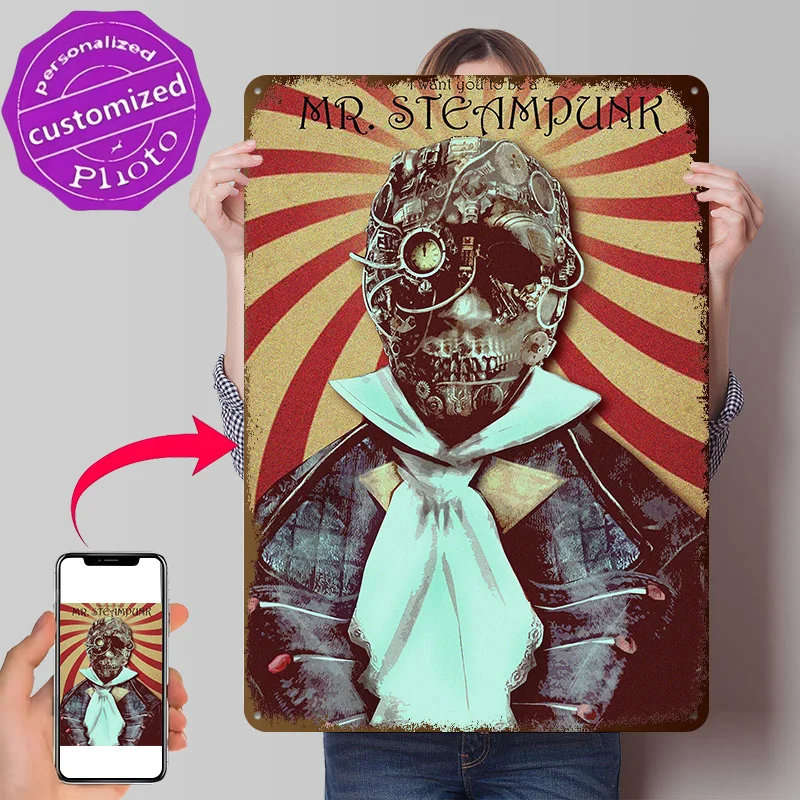 Mr Steampunk 3D Printed Texture Poster Personalized Wall Art Retro Metal Tin Signs for Interior Accessories Home Decoration Room