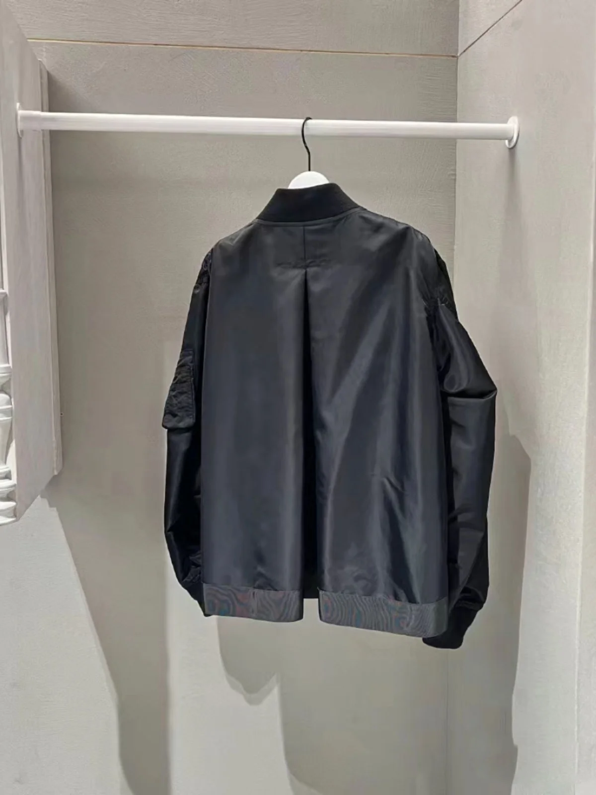 

FOG SACAI 2024 Autumn Winter Ba Folded Patchwork Flight Jaet Women's Outerwear Loose Fit Regular Length Cotton Polyester ...