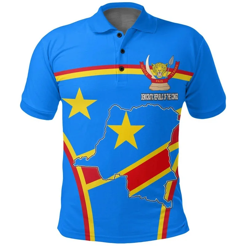 New Summer 3D Democratic Republic Of The Congo Flag Printing Polo Shirt Congo Coat Of Arms Graphic Polo Shirts Fashion Clothing