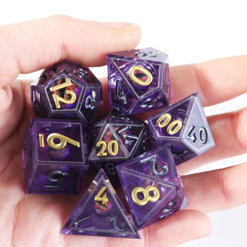 MINI PLANET Purple Black Red Blue Orange Green Dragon Eyes Dice Set D4 D6 D8 D10 D% D12 D20 HandmadeBordered Resin DND Dice Set