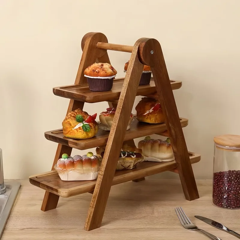 

Nordic Retro Multi-layer Food Rack Foldable Cake Rack Household Kitchen Hotpot Dish Storage Tray Food Display Stand Home Storage