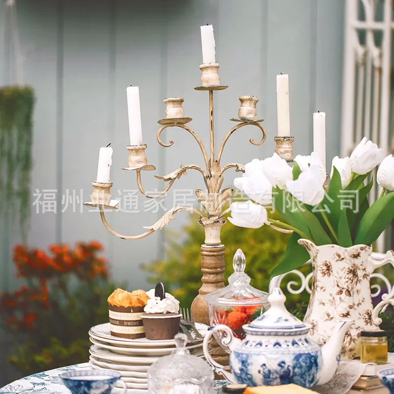 French Retro Candlestick Holder Nordic Style Home Decor for Living Room Entrance Restaurant Table Centerpiece Ornament