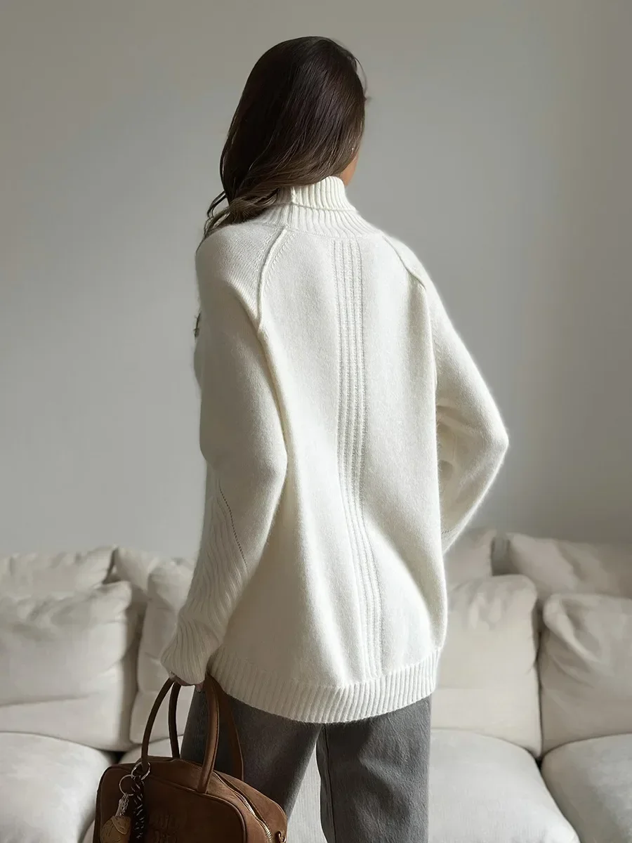 2025Women's Autumn Winter Turtleneck Knit Pullover Sweater Long Sleeve Loose Fit Casual Trendy Comfortable and versatile Outwear