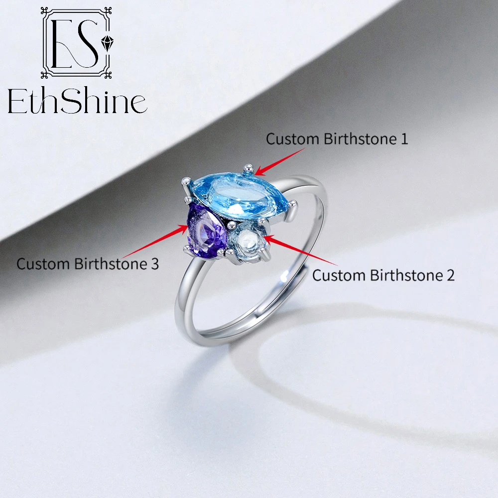 Custom Birthstone Ring DIY 12 Birthstone Elegant Women Personalized 3 Birthday Stone Jewelry Mothers Christmas Birthday Gift