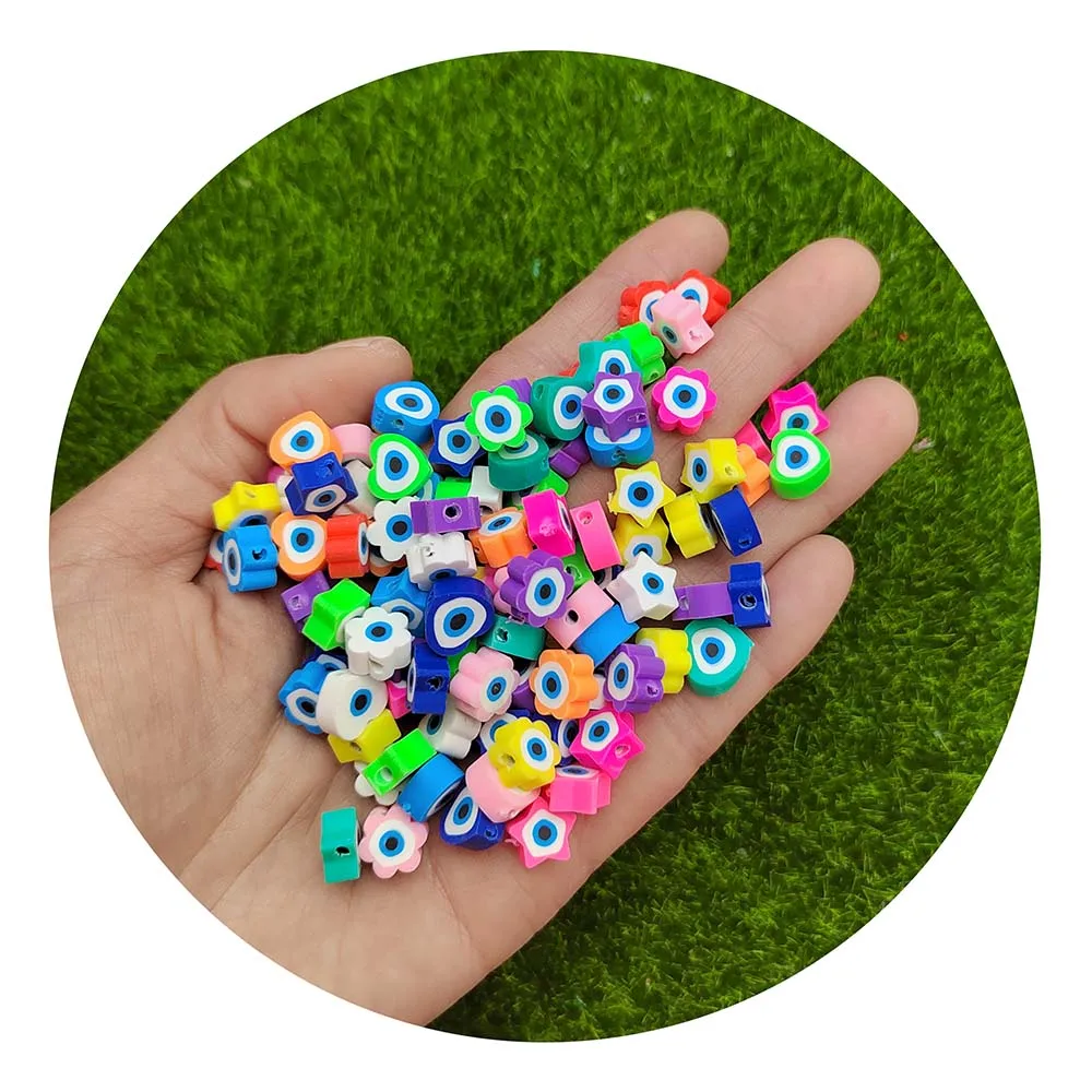 Painted Eye Clay Beads Star Flower Love Heart Polymer Clay Spacer Beads For Jewelry Making DIY Necklaces Supplies