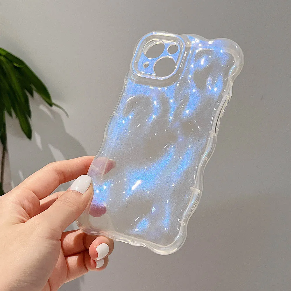 

Transparent Bubbles Shape Curly capa for iPhone 13 14 12 Pro Max 11 12ProMax 15 Plus Case Glitter Shockproof Bumper Cover Soft