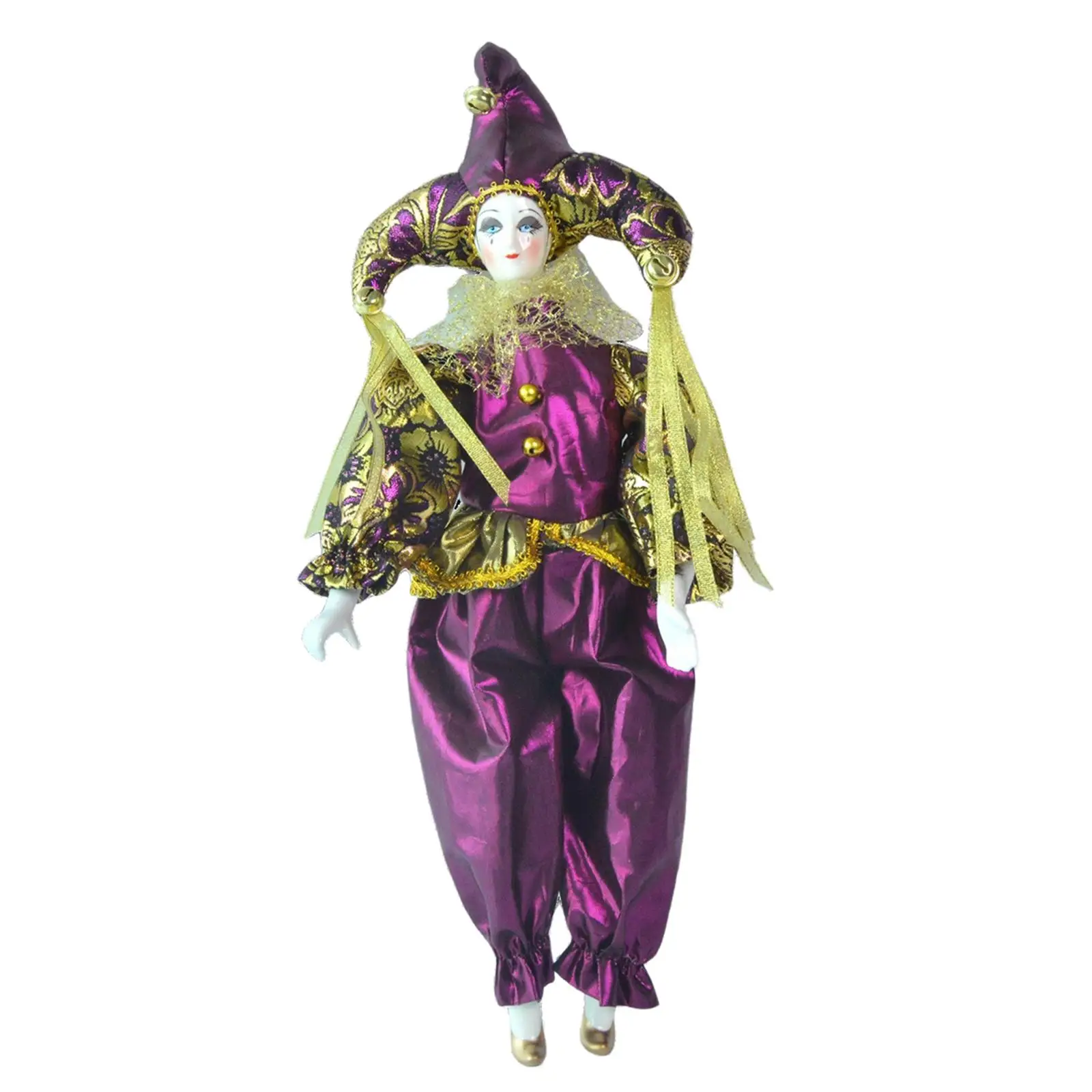 Harlequin Clown Doll Porcelain Ornament 45cm Halloween Collectible Figurine Toy for Shelf Display Home Decor Present
