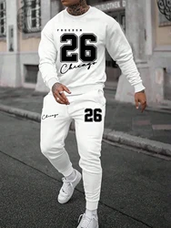 Autumn Trendy New Sweatshirt Sweatpants Set Men's Loose Casual Fit Printed Hundred Long Sleeve Sweatshirt 2 piecesSet