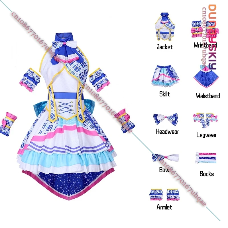 Manaka Laala Cosplay Anime Pripara Costume Wig SoLaMi SMILE Wig Blue White Dress Lolita Skirt Woman Lovely Christmas Customized