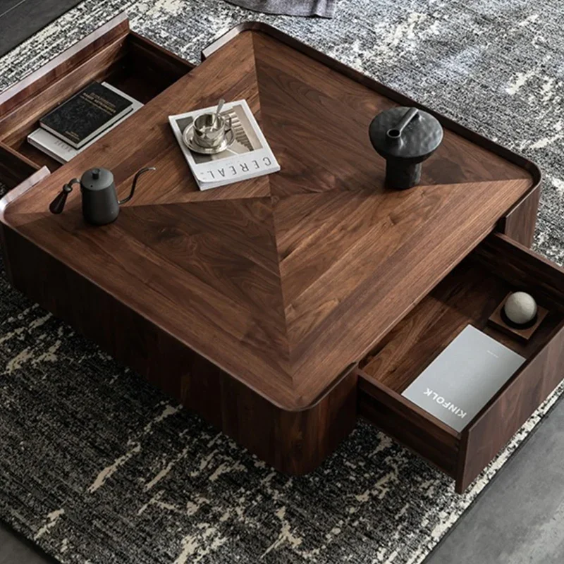 Italian Minimalist Black Coffee Table North American Walnut Solid Wood Nordic Table Living Room Mesa Auxiliar Salon Furniture