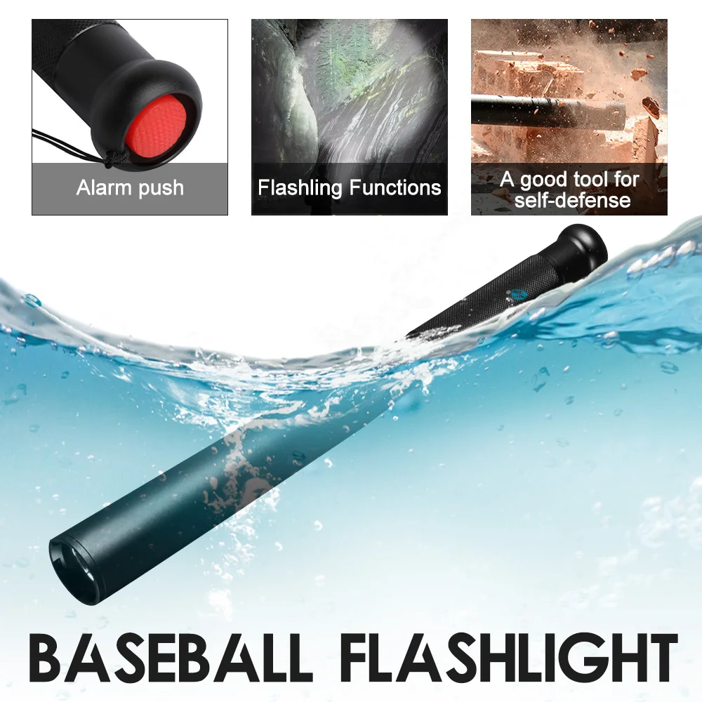 41CM Multifunctional Baseball Bat Shape Flashlight High Hardness All Metal Flashlight Car Mounted Outdoor 500M Irradiation