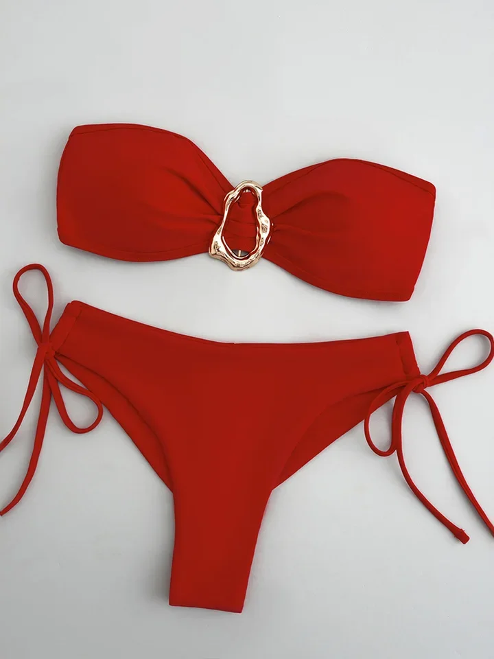 Vzvn Sexy Leopard Strapless Thong Bikini Women Split Swimsuit Beach Vacation Bikini 2026 All Season Backless Bikinis 2 Piece Set