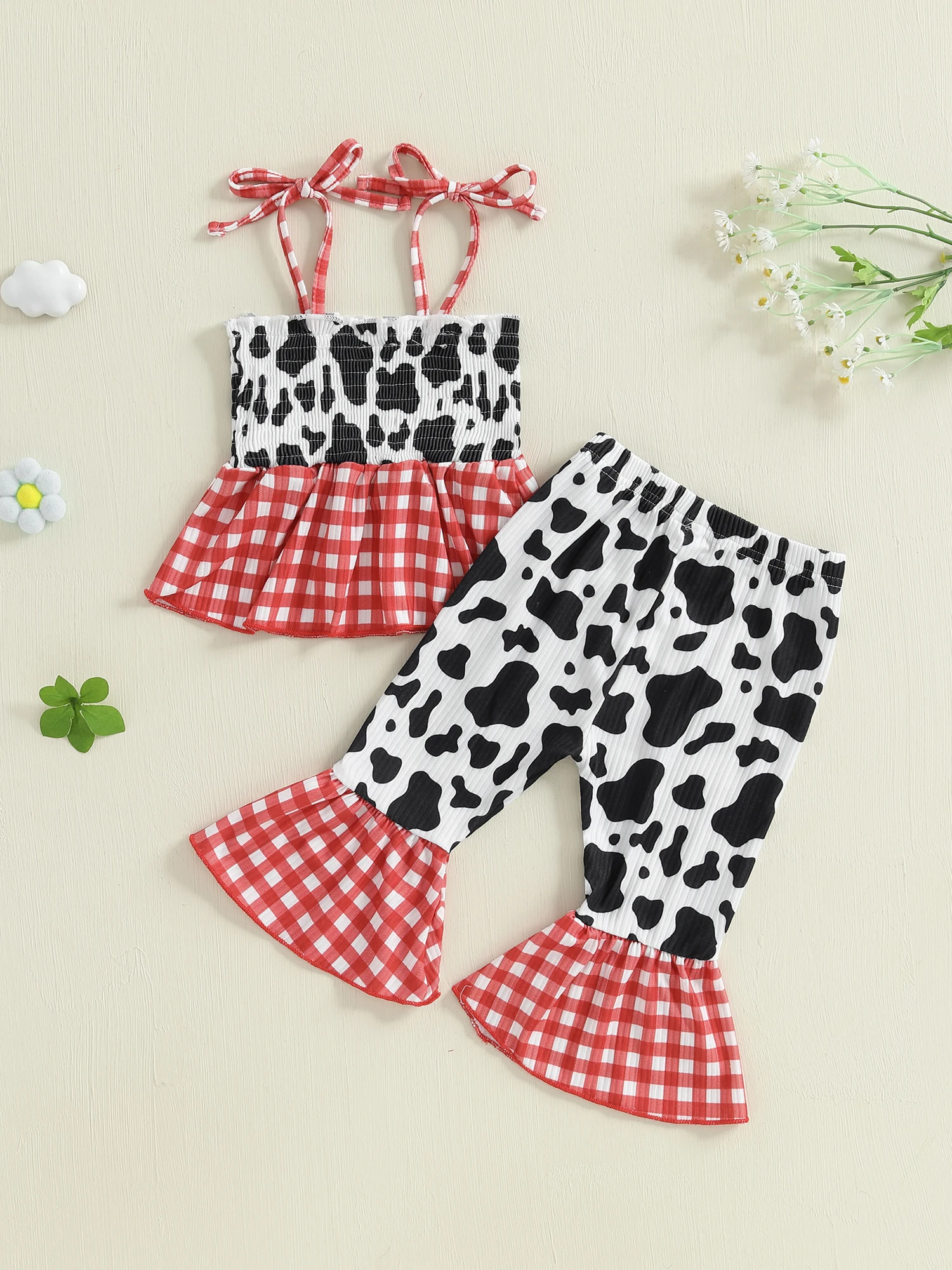 

Комплект из 2 предметов для девочек, укороченный топ с леопардовым принтом и брюки-клеш с высокой талией, летний наряд для детей