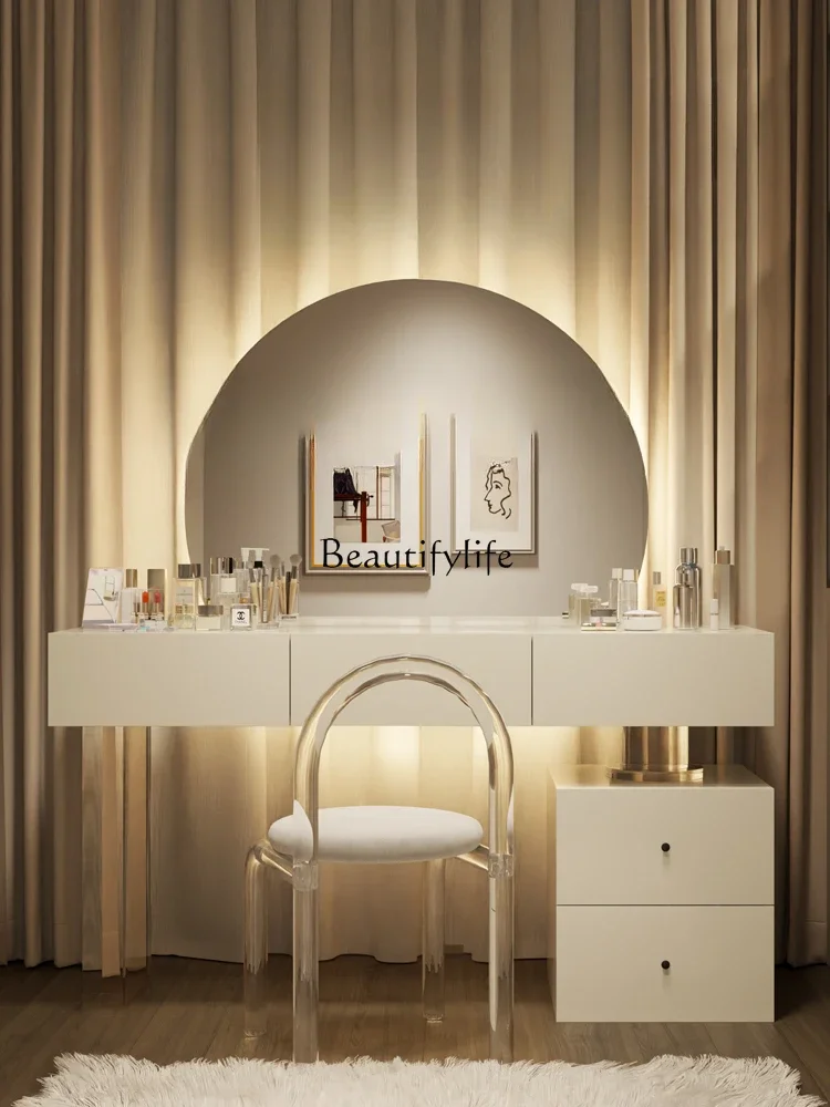 Minimalist Chest of Drawers Cream Style Dressing Table Storage Cabinet Integrated Acrylic Makeup Table